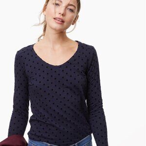 NEW NWT Loft Velvet Dot Long Sleeve Shirttail Tee Color: Forever Navy